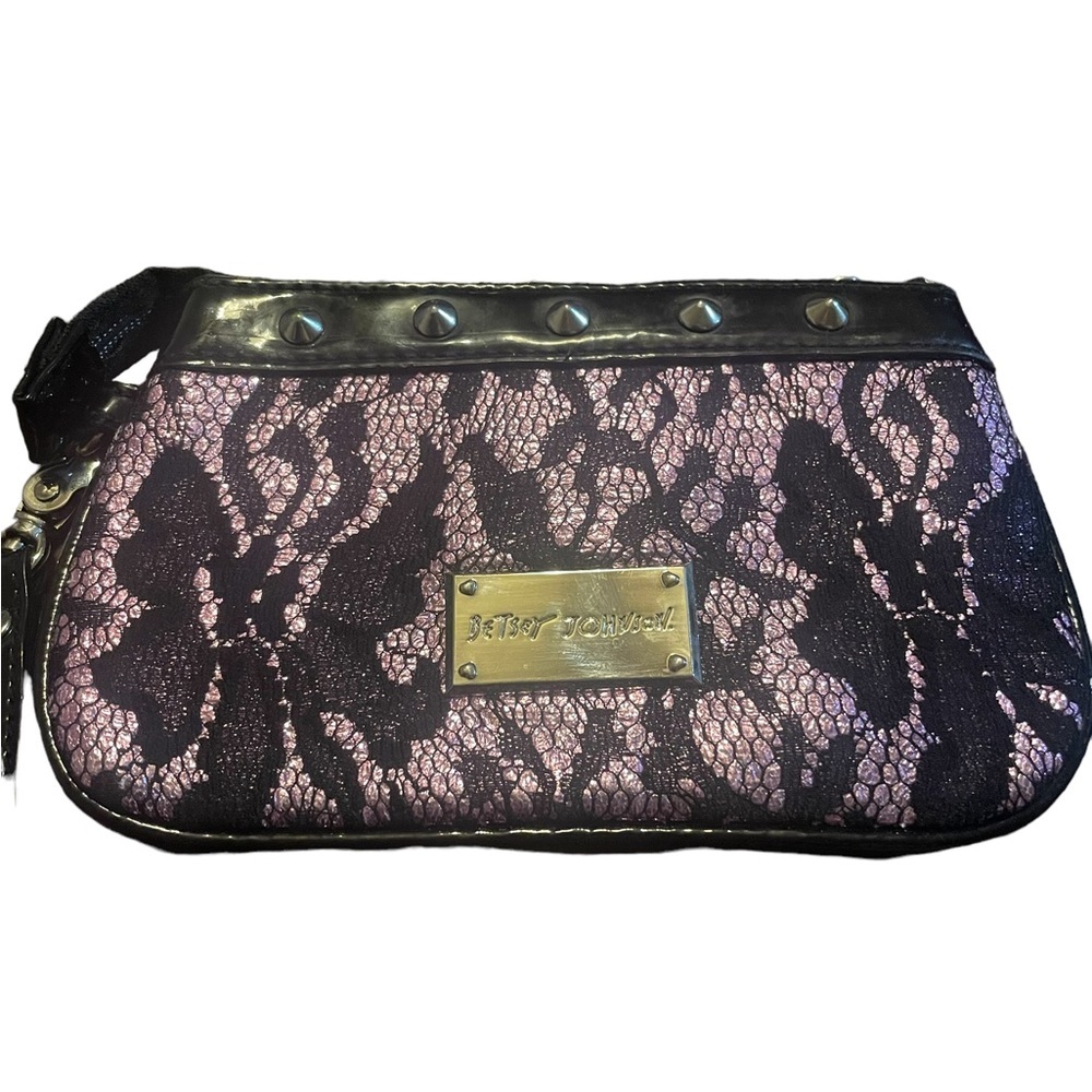 Betsey Johnson pink and black Lace Wristlet